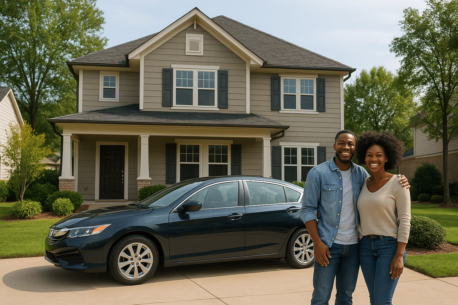 Home and Car Insurance Lancaster SC Couple outside their house needing Home and Car Insurance Lancaster SC